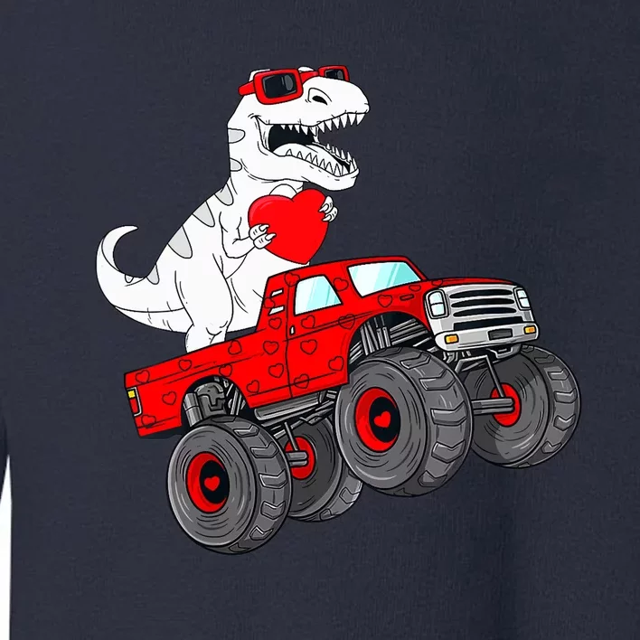 Valentines Day T Rex Riding Monster Truck Funny Toddler Boys Toddler Sweatshirt