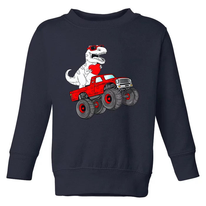 Valentines Day T Rex Riding Monster Truck Funny Toddler Boys Toddler Sweatshirt