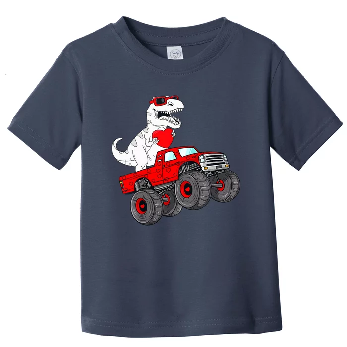 Valentines Day T Rex Riding Monster Truck Funny Toddler Boys Toddler T-Shirt