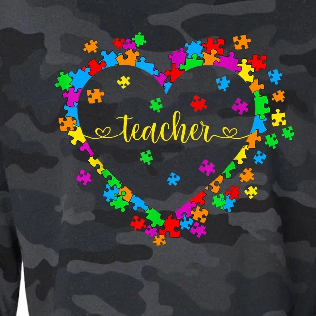 Valentines Day Teacher Autism awareness 100 days Heart Cropped Pullover Crew