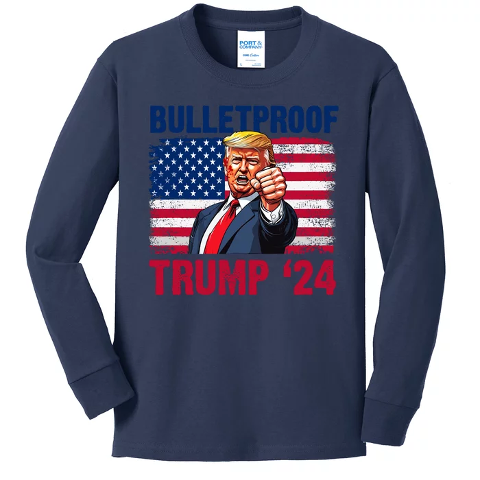 Vintage Donald Trump Bulletproof 2024 Maga Kids Long Sleeve Shirt