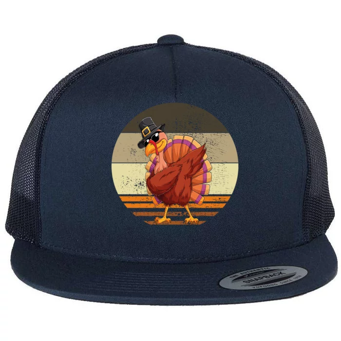 Vintage Dabbing Turkey For Thanksgiving Gift Flat Bill Trucker Hat