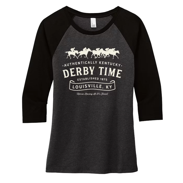 Vintage Derby Time Louisville Kentucky Horse Racing Women's Tri-Blend 3/4-Sleeve Raglan Shirt