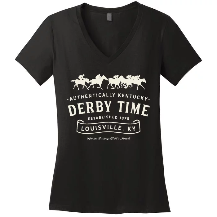 Vintage Derby Time Louisville Kentucky Horse Racing Women's V-Neck T-Shirt