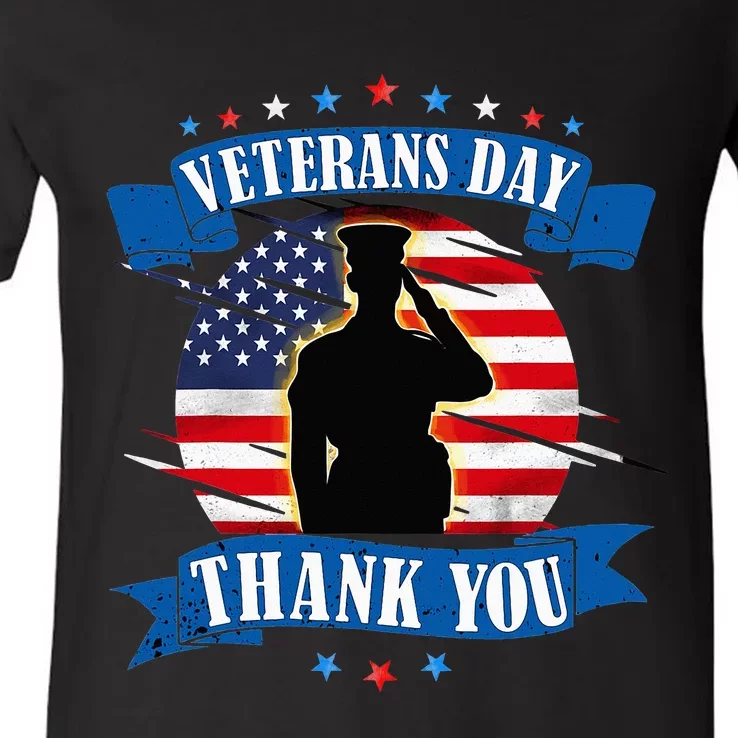 Veterans Day Thank you gifts American Flag Veteran V-Neck T-Shirt