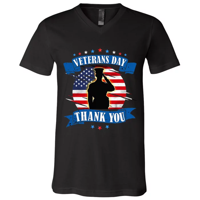 Veterans Day Thank you gifts American Flag Veteran V-Neck T-Shirt