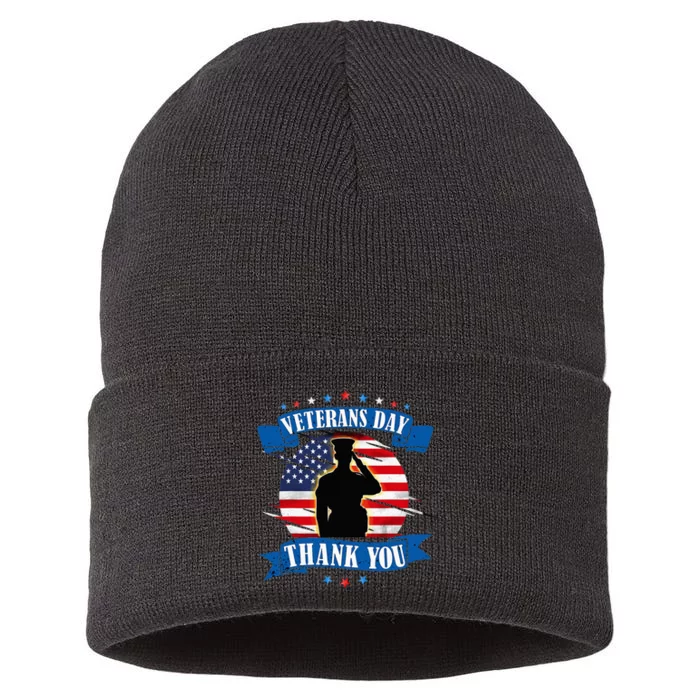 Veterans Day Thank you gifts American Flag Veteran Sustainable Knit Beanie