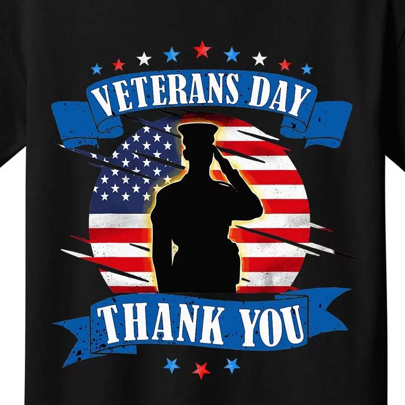 Veterans Day Thank you gifts American Flag Veteran Kids T-Shirt