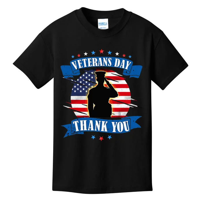 Veterans Day Thank you gifts American Flag Veteran Kids T-Shirt