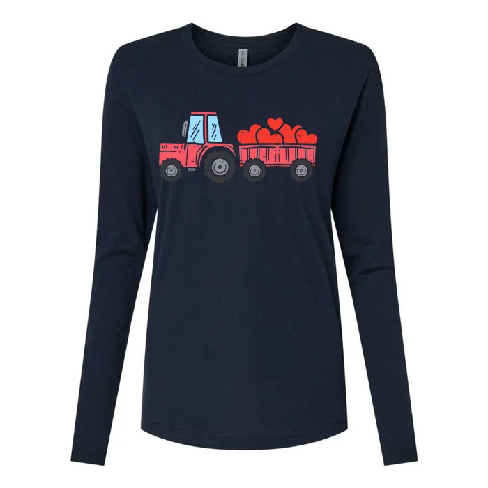 Valentines Day Tractor Truck Hearts Farm Womens Cotton Relaxed Long Sleeve T-Shirt