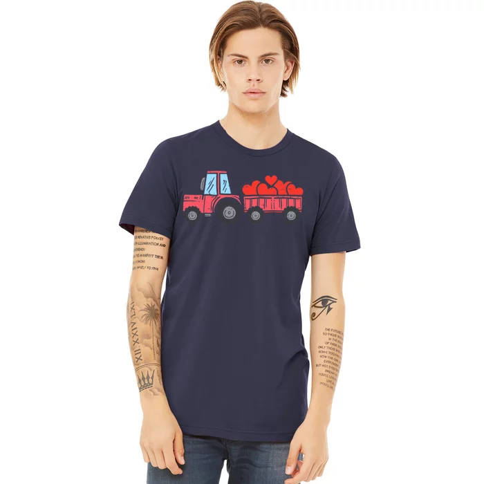 Valentines Day Tractor Truck Hearts Farm Premium T-Shirt