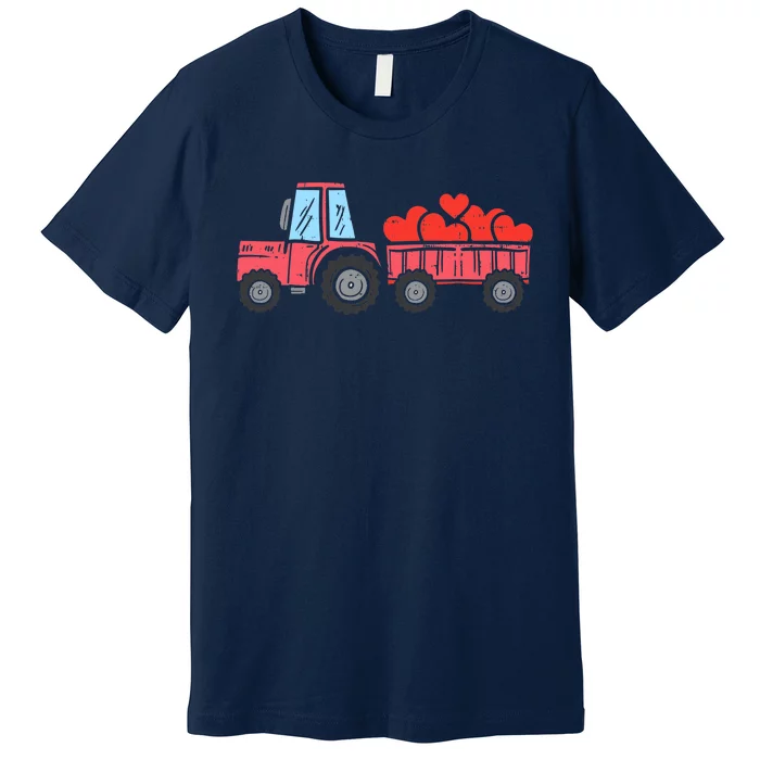 Valentines Day Tractor Truck Hearts Farm Premium T-Shirt