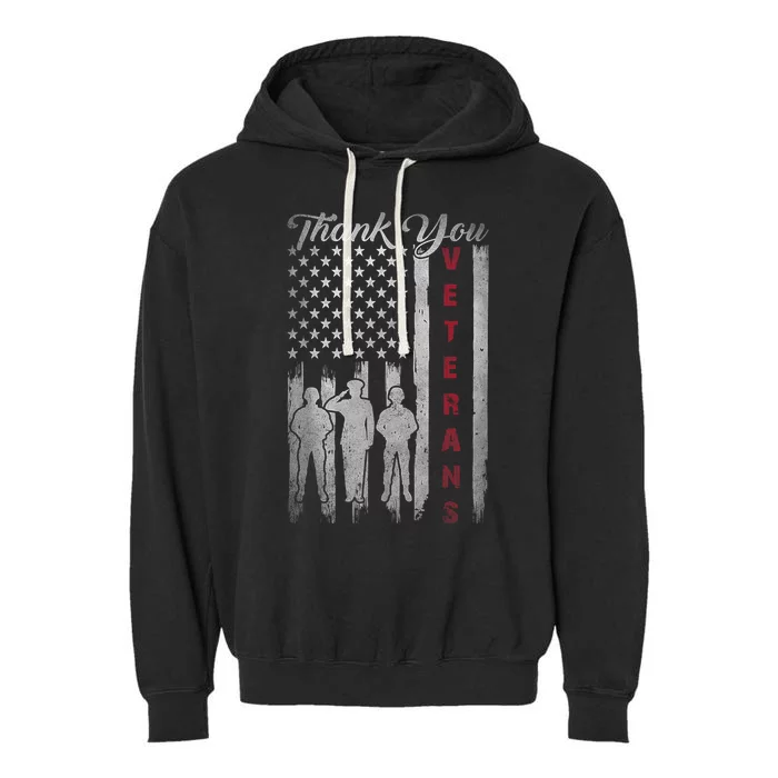 Veterans Day Thank You Veterans Proud Patriotic Usa Flag Garment-Dyed Fleece Hoodie