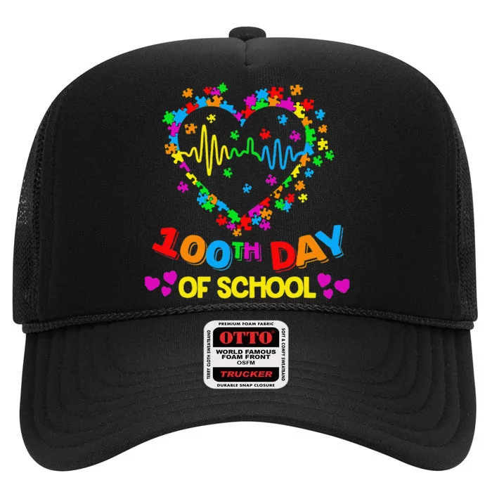 Valentines Day Teacher Autism Awareness 100 Days Heart High Crown Mesh Trucker Hat