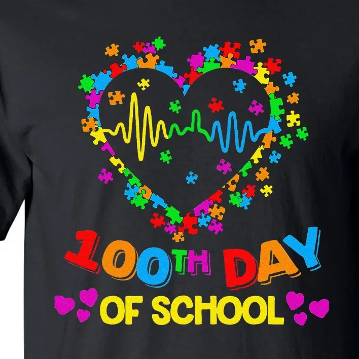 Valentines Day Teacher Autism Awareness 100 Days Heart Tall T-Shirt