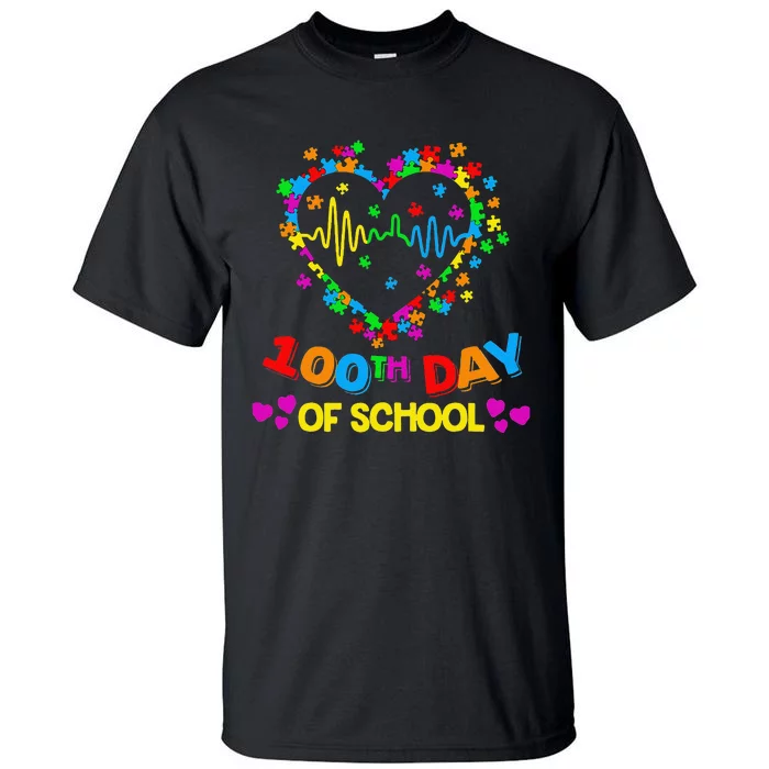 Valentines Day Teacher Autism Awareness 100 Days Heart Tall T-Shirt