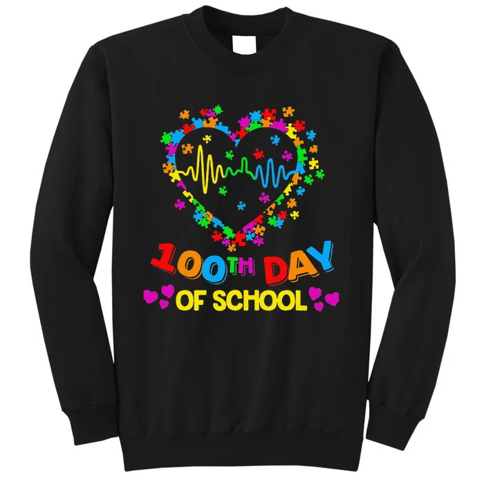 Valentines Day Teacher Autism Awareness 100 Days Heart Tall Sweatshirt