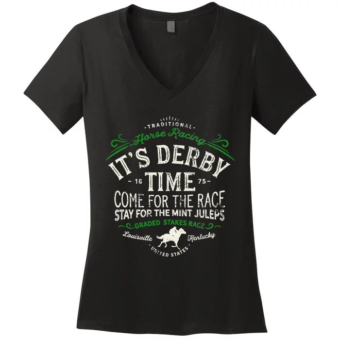 Vintage Derby Time Louisville Kentucky Horse Racing Women's V-Neck T-Shirt