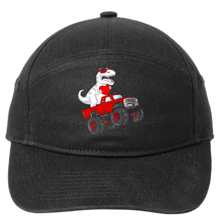 Valentines Day T Rex Riding Monster Truck Funny 7-Panel Snapback Hat