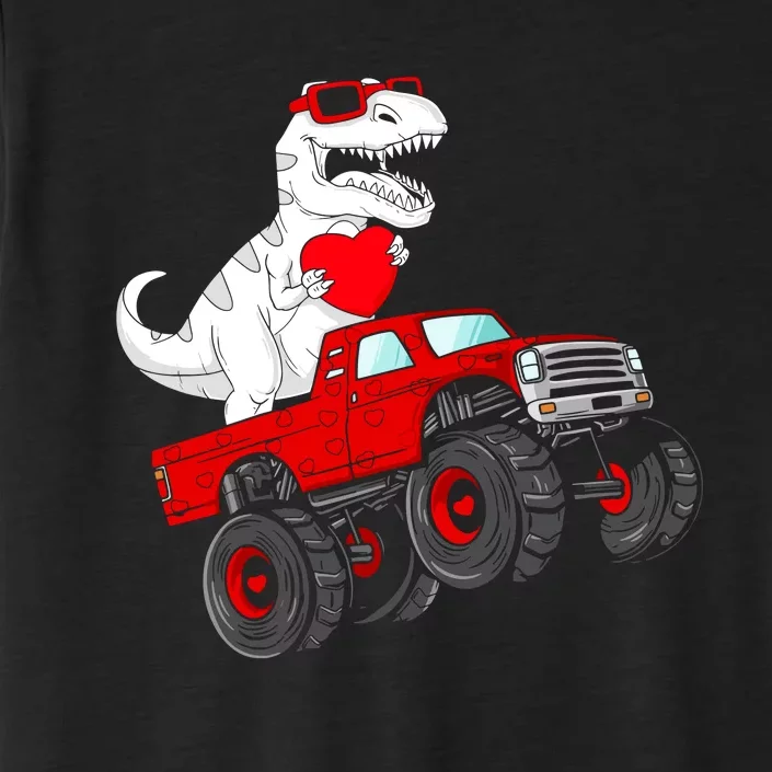 Valentines Day T Rex Riding Monster Truck Funny ChromaSoft Performance T-Shirt