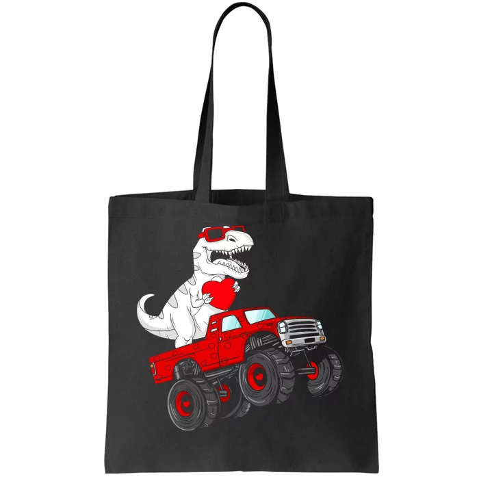 Valentines Day T Rex Riding Monster Truck Funny Tote Bag