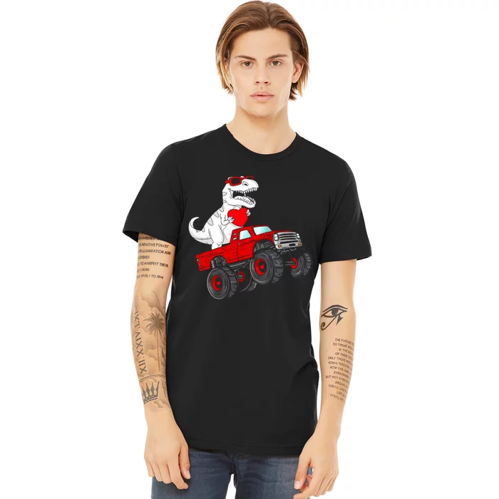 Valentines Day T Rex Riding Monster Truck Funny Premium T-Shirt