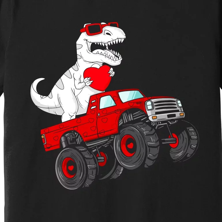 Valentines Day T Rex Riding Monster Truck Funny Premium T-Shirt