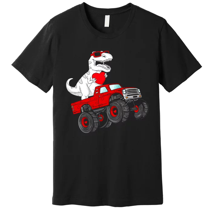 Valentines Day T Rex Riding Monster Truck Funny Premium T-Shirt