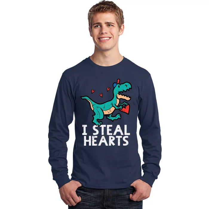 Valentines Day Trex I Steal Hearts Dino Boy Toddlers Long Sleeve Shirt