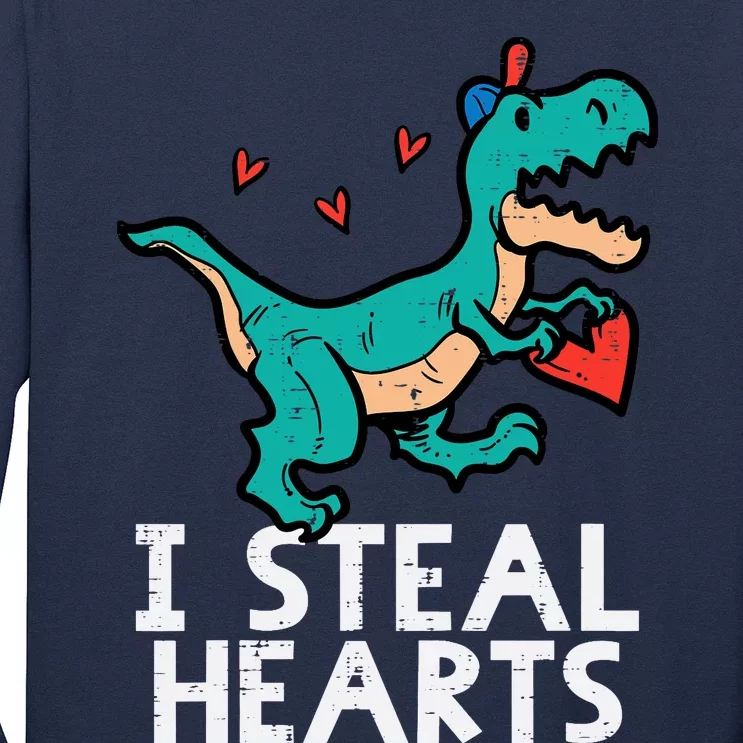 Valentines Day Trex I Steal Hearts Dino Boy Toddlers Long Sleeve Shirt