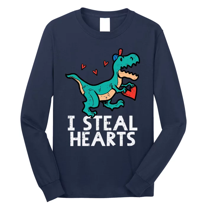 Valentines Day Trex I Steal Hearts Dino Boy Toddlers Long Sleeve Shirt