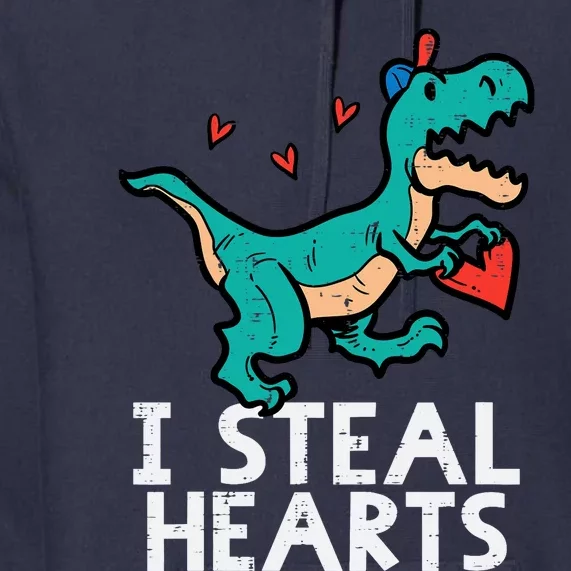 Valentines Day Trex I Steal Hearts Dino Boy Toddlers Premium Hoodie