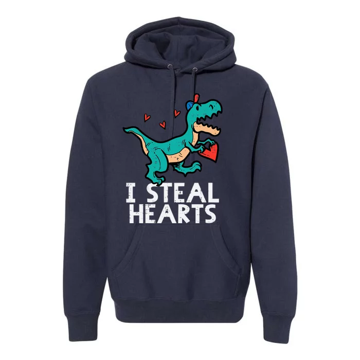 Valentines Day Trex I Steal Hearts Dino Boy Toddlers Premium Hoodie