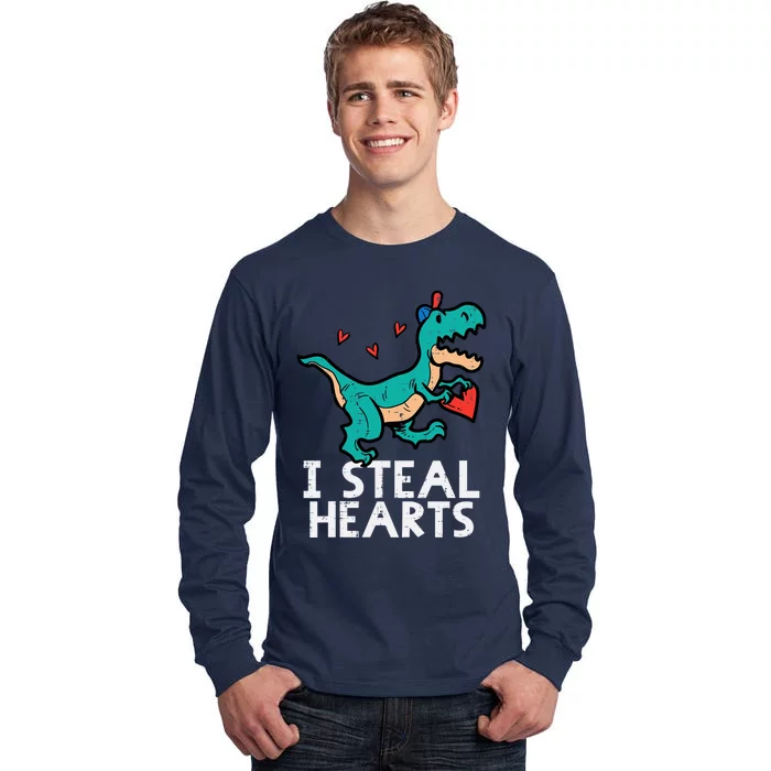 Valentines Day Trex I Steal Hearts Dino Boy Toddlers Tall Long Sleeve T-Shirt