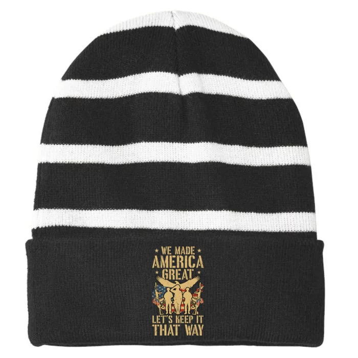 Veterans Day T Striped Beanie with Solid Band