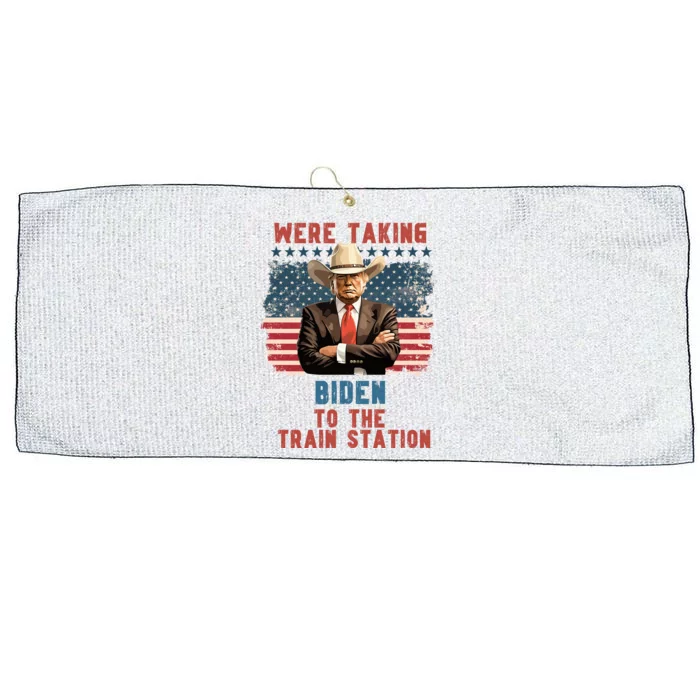 Vintage Donald Trump Taking Biden To Train Station Large Microfiber Waffle Golf Towel