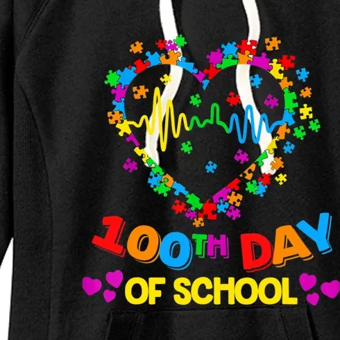 Valentines Day Teacher Autism Awareness 100 Days Heart Gift Women's Fleece Hoodie