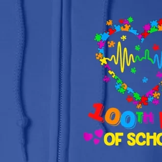 Valentines Day Teacher Autism Awareness 100 Days Heart Gift Full Zip Hoodie