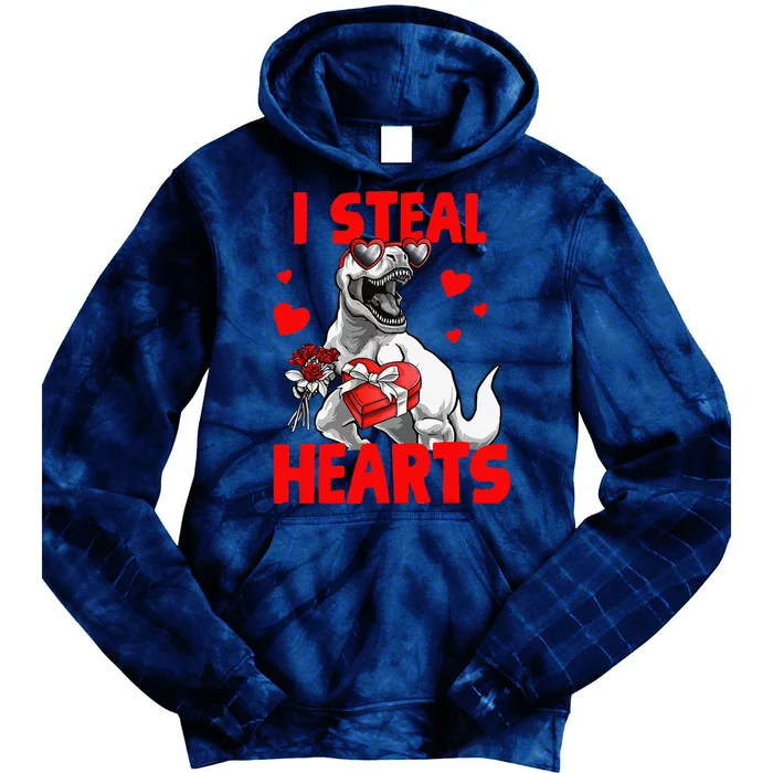 Valentines Day Trex Lover I Steal Hearts Fors Girl Love Tie Dye Hoodie