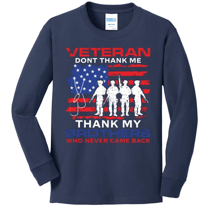 Veteran Don't Thank Me Kids Long Sleeve Shirt