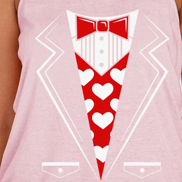 Valentine's Day Tux Funny Tuxedo Costume V1 Women's Knotted Racerback Tank