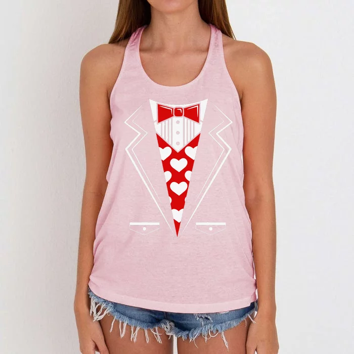 Valentine's Day Tux Funny Tuxedo Costume V1 Women's Knotted Racerback Tank