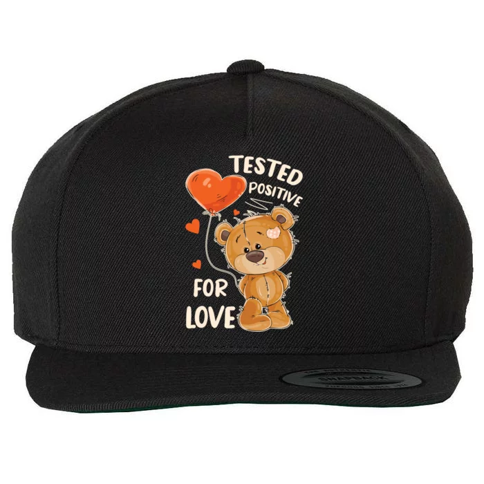 Valentines Day Teddy Bear With Heart Balloon For Her Gift Wool Snapback Cap