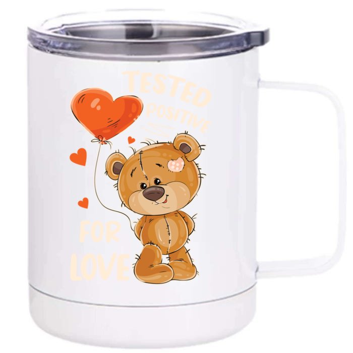 Valentines Day Teddy Bear With Heart Balloon For Her Gift Front & Back 12oz Stainless Steel Tumbler Cup