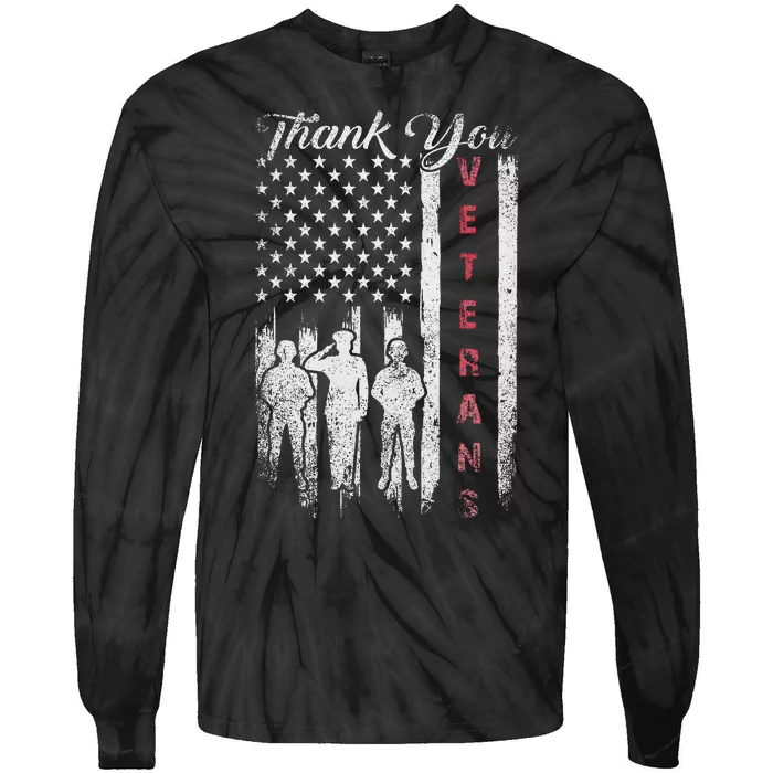 Veterans Day Thank You Veterans Proud Patriotic Usa Flag Tie-Dye Long Sleeve Shirt