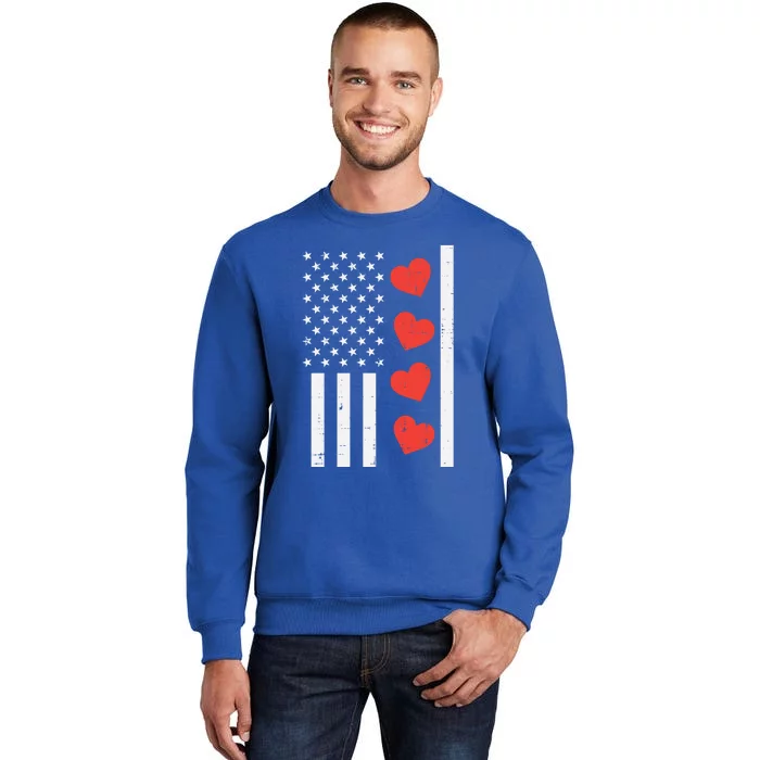 Valentines Day Us Flag Hearts Vintage Patriot Gift Tall Sweatshirt