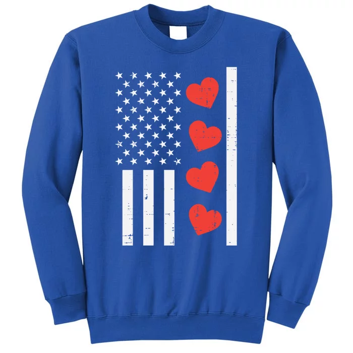 Valentines Day Us Flag Hearts Vintage Patriot Gift Tall Sweatshirt