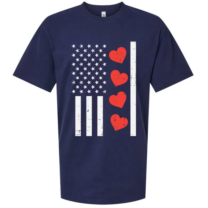 Valentines Day Us Flag Hearts Vintage Patriot Gift Sueded Cloud Jersey T-Shirt