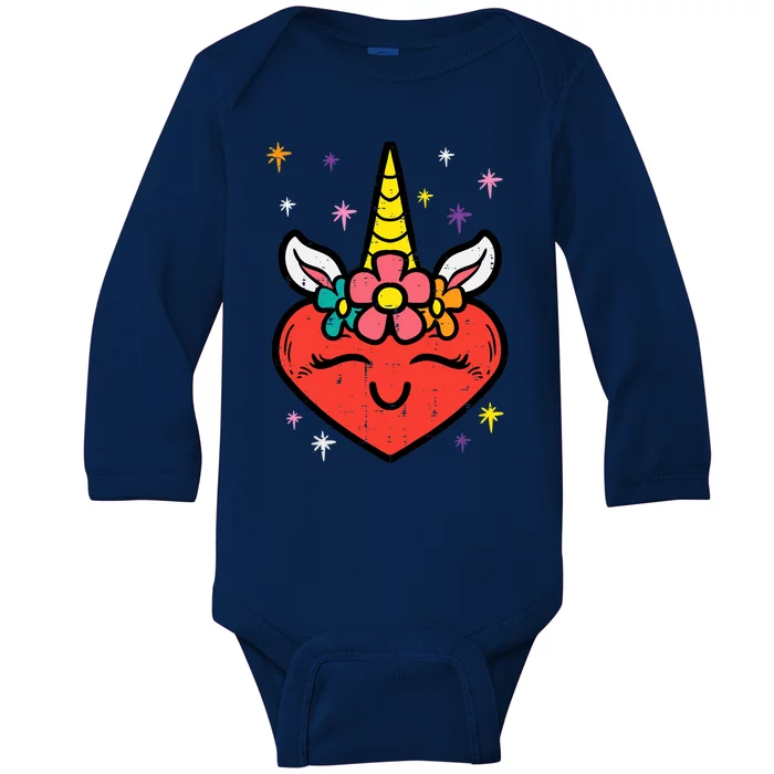 Valentines Day Unicorn Heart Cute Magical Girl Baby Long Sleeve Bodysuit