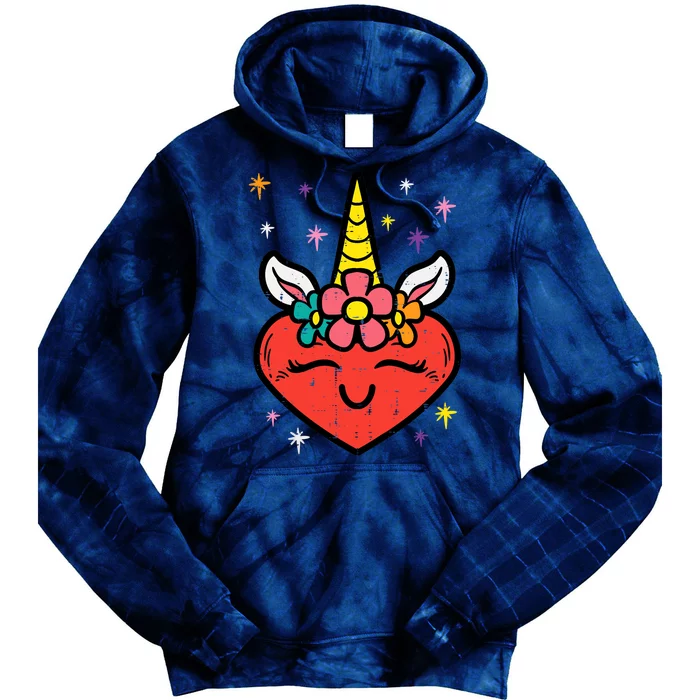 Valentines Day Unicorn Heart Cute Magical Girl Tie Dye Hoodie